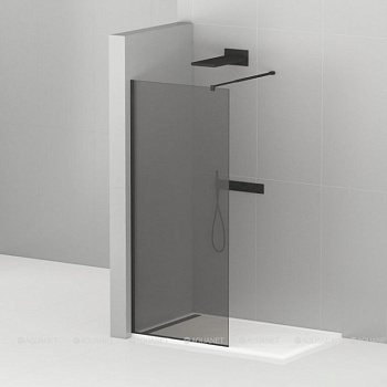 LIBERTA-L-1-100-GR-NERO Душевая перегородка с односторонним входом, стекло графит, профиль чёрный, 1000x1950 мм