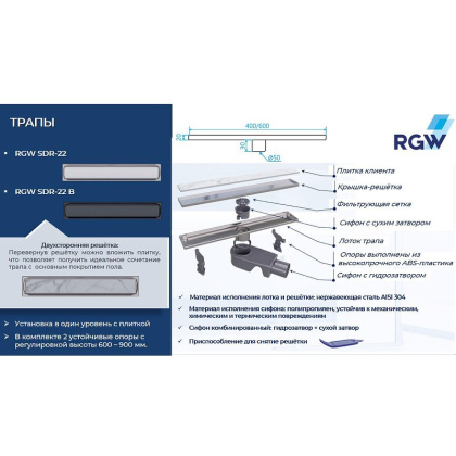 Душевой трап RGW SDR-22B, RGW 47212240-04