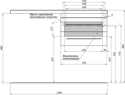 Тумба под раковину Aquanet Верона 58 белый (подвесная 2 ящика)