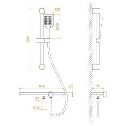 Смеситель душевой RGW SP-41-Gr/Серый с душевым гарнитуром и стойкой