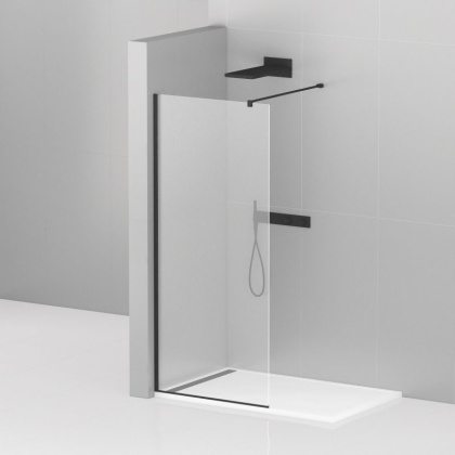 LIBERTA-L-1-85-120-C-NERO Душевая перегородка с односторонним входом, стекло прозрачное, профиль чёрный, 850x1200x1950 мм