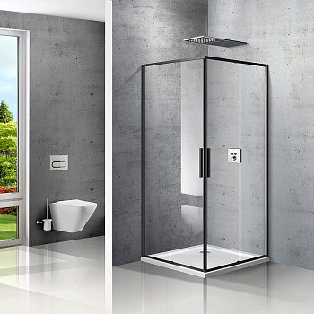 Душевой уголок Slim VSS-2SL900CLB, 900*900, матовый черный, стекло прозрачное