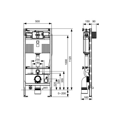 Застенный модуль TECEprofil со смывным бачком Uni, для унитаза-биде TOTO Neorest AC/EW, высота 1120 мм (9300344)