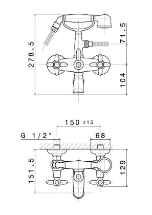 Смеситель для ванны MUSE настенный с переключателем, хром глянец