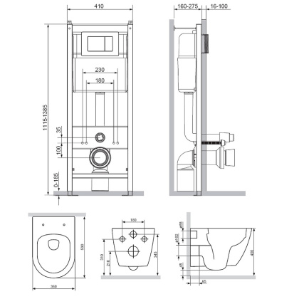 DX22.IS10151.1700 Инсталляция с клавишей глянец. Хром с подвесным унитазом Apollo безободк с сид м/лифт