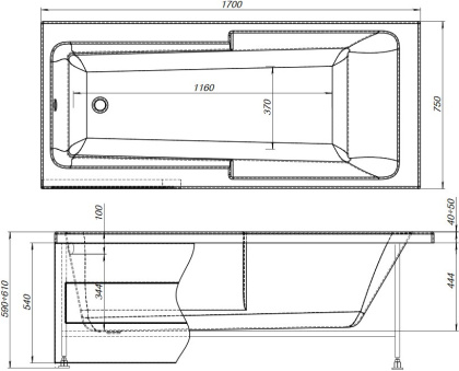 Акриловая ванна Aquanet Taurus 170x75 (с каркасом)