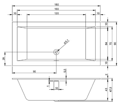 Акриловая ванна Riho Rething Cubic 180x90