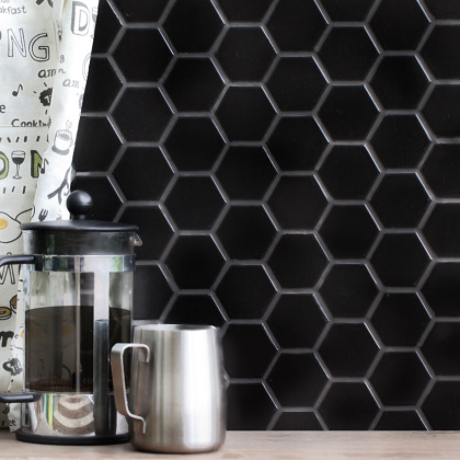 Керамическая мозаика, Hexagon Small Black Matt 51x59, Geometry Керамическая мозаика, Hexagon Small Black Matt 51x59, Geometry