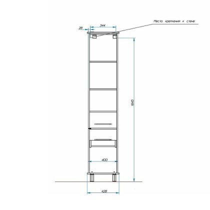 Пенал напольный Bali Classic правосторонний (ШхВхГ) 428х2000х350