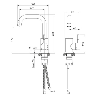 Смеситель универсальный, нерж. сталь с поворотным изливом BALEAR, арт.13105BL Смеситель универсальный, нерж. сталь с поворотным изливом BALEAR, арт.13105BL