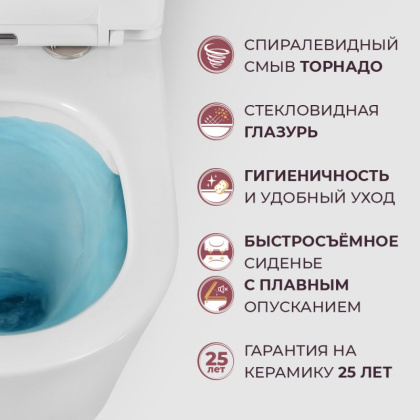 LINER Унитаз подвесной, безободковый с системой смыва "Торнадо", с сиденьем soft close, 53 см, CZR-3808-53-TH-TOR/SC LINER Унитаз подвесной, безободковый с системой смыва "Торнадо", с сиденьем soft close, 53 см, CZR-3808-53-TH-TOR/SC