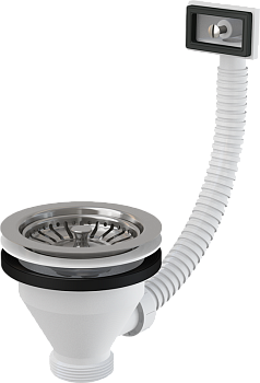 Донный клапан сифона для мойки 6/4" с нержавеющей решеткой DN115 и гофропереливом