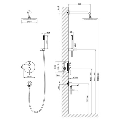 Душевая система Timo Saona SX-2379/17SM скрытого монтажа, золото матовое