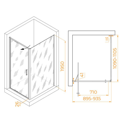 Душевой уголок  90*110*195 RGW SV-145B (SV-05B + Z-050-2B) Прямоуг./Чёрный/Прозрачное/8 мм (Easy)