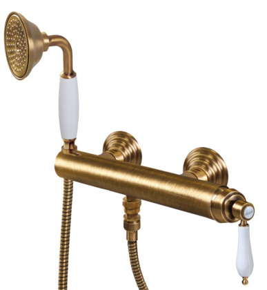 APHRODITE-DM-03/24-Bi Смеситель для душа однорычажный с ручным душем Исполнение: Золото 24 карат, Ручки: Белый  APHRODITE-DM-03/24-Bi Смеситель для душа однорычажный с ручным душем Исполнение: Золото 24 карат, Ручки: Белый