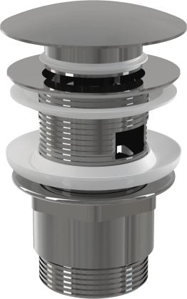 Донный клапан сифона для умывальника CLICK/CLACK 5/4", цельнометаллический с переливом и большой заглушкой Донный клапан сифона для умывальника CLICK/CLACK 5/4", цельнометаллический с переливом и большой заглушкой