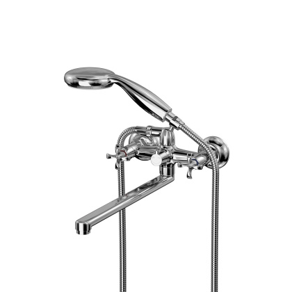 Смеситель универсальный с плоским изливом 32 см, двуручковый, поворотный переключатель, латунь/хром