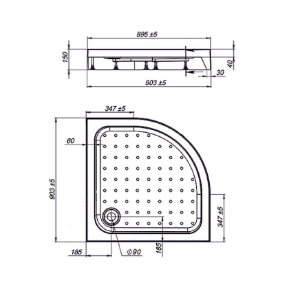 Поддон для душа акриловый VST-3AQ-9090, 900*900*150