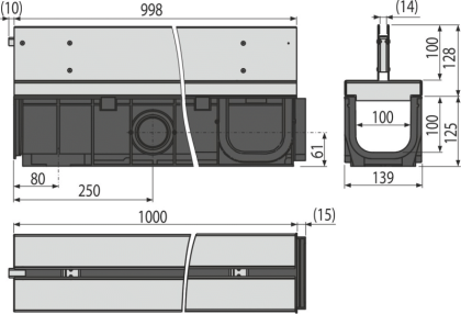 Щелевой дренажный канал с симметричной надставкой 100 мм, оцинкованная сталь 