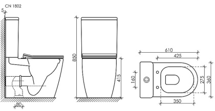 Бачок для унитаза HIGHLIGHT Rimless, двойной смыв 3/6 арматура Geberit