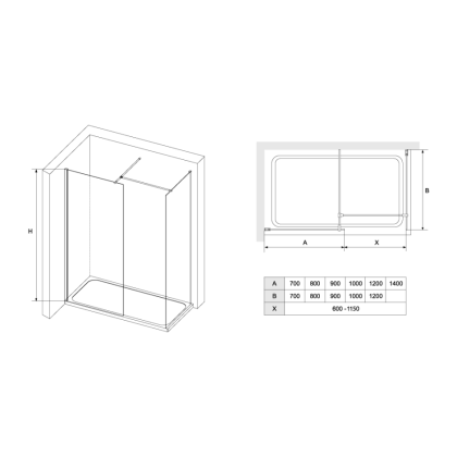 Перегородка для душа RGW WA-020B (WA-010B (2 шт.) + S-1220 B)