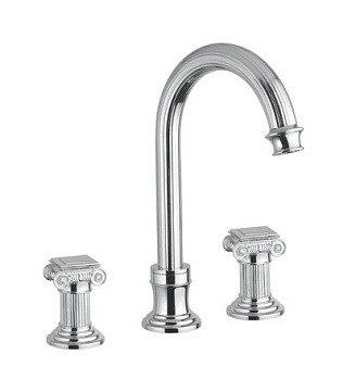 OLIMP-BLS2-A-02-Sw Смеситель на раковину на три отверстия, высокий, с донным клапаном, бронза, ручки Swarovski