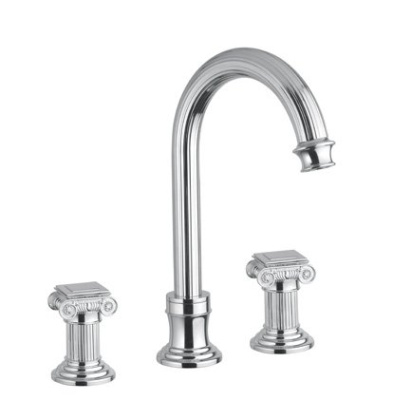 OLIMP-BLS2-A-03/24-Sw Смеситель на раковину на три отверстия, высокий, с донным клапаном, золото, ручки Swarovski