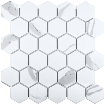 Керамическая мозаика, Hexagon Small Carrara Matt 51x59, Geometry Керамическая мозаика, Hexagon Small Carrara Matt 51x59, Geometry