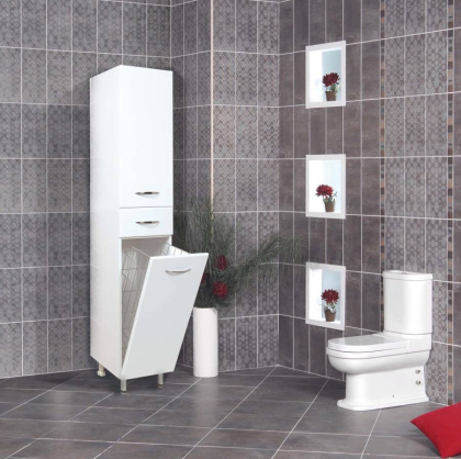 Пенал Onika Модерн 40 напольный, белый, с бельевой корзиной, левый