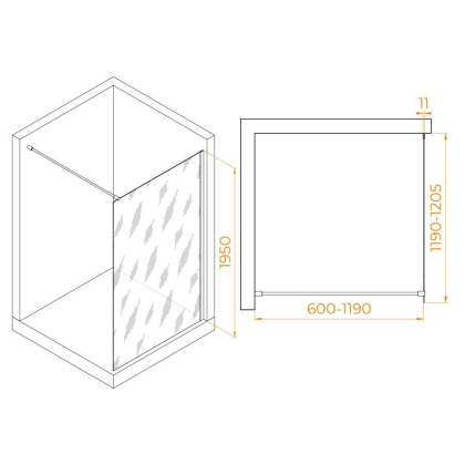 Душевая перегородка 120*195 RGW WA-002 B Чёрный/Матовое/6 мм (1190-1205) (Easy)