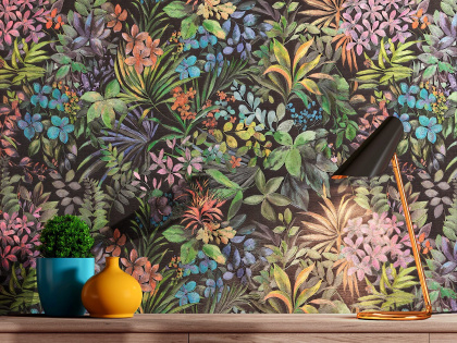 Обои виниловые Джангл мотив, чёрный цветной Обои виниловые Джангл мотив, чёрный цветной