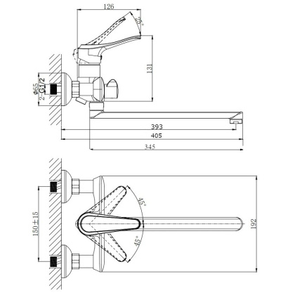 Смеситель для ванны с длинным поворотным изливом RUSH Jawa (JA0735-51)