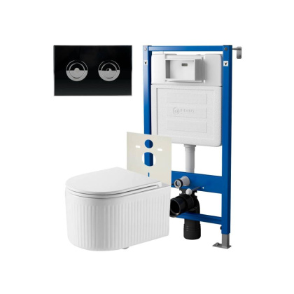 Сет: Система инсталляции пневматическая Point Элемент П для подвесного унитаза PN45121 + Клавиша смыва для пневматической инсталляции Point Венера, установка в стену, черный/хром, PN44072BC + Унитаз подвесной Point Деметра безободковый, белый, сиденье дюр