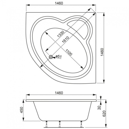 Акриловая ванна VAGNERPLAST CATALINA 146x146