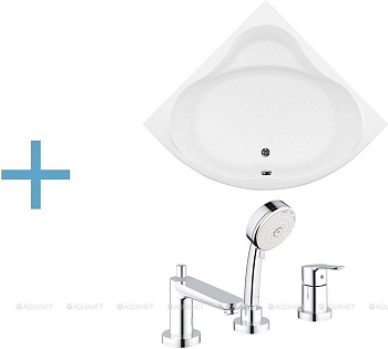 Акриловая ванна Aquanet Santiago 160x160 (каркас + смеситель Grohe BauEdge 2511700A)