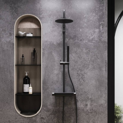 936750300 Scandinavian Pure душевая система с душевым ТМС смесителем полкой, чёрный