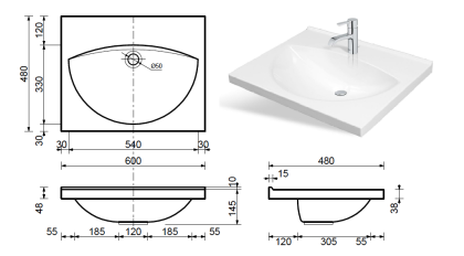 Раковина "Bella silk" 600х480
