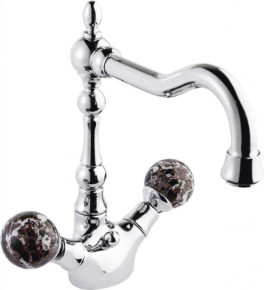 ATLANTIS-LS2-A-03/24-NM Смеситель на раковину с донным клапаном, ручки мрамор Nero Marguina, исполнение золото 24 карат