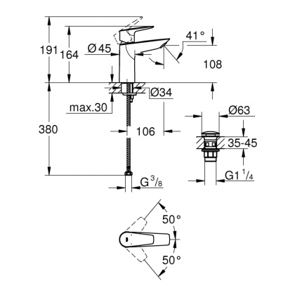 Смеситель Grohe BauEdge для раковины 23901001 хром Смеситель Grohe BauEdge для раковины 23901001 хром