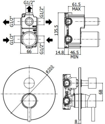 Смеситель для ванны Paffoni Stick SK018CR хром (с внутренней частью)
