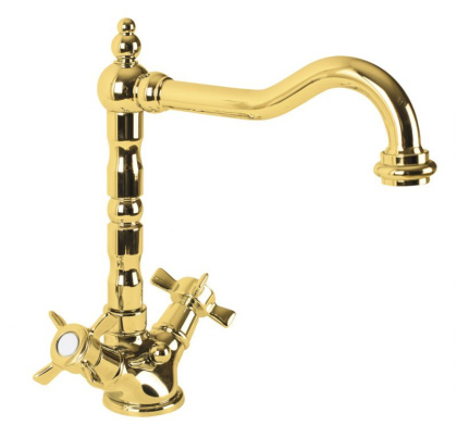 LORD-LS2-03/24 Смеситель для раковины с донным клапаном золото, ручки золото