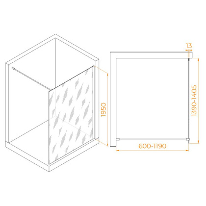 Душевая перегородка 140*195 RGW WA-010 B Чёрный/Прозрачное/8 мм