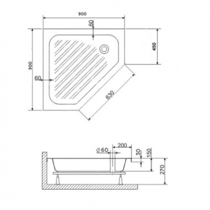 Душевой поддон RGW BT/CL-S 16180599-51-A 90 x 90 см акриловый, трапеция, цвет белый
