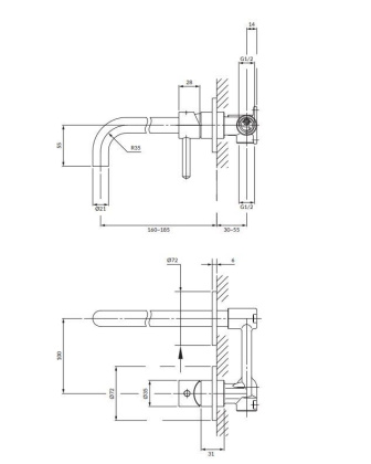 Смеситель для умывальника скрытого монтажа OMNIRES Y Y1215HGLB (брашированное золото)
