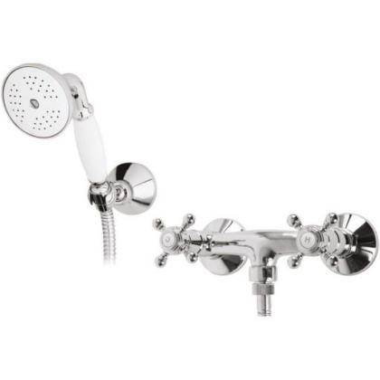 GOLF-D-01-Bi Смеситель для душа с ручным душем, шлангом и держателем Исполнение: Хром, Ручки: Белый  GOLF-D-01-Bi Смеситель для душа с ручным душем, шлангом и держателем Исполнение: Хром, Ручки: Белый
