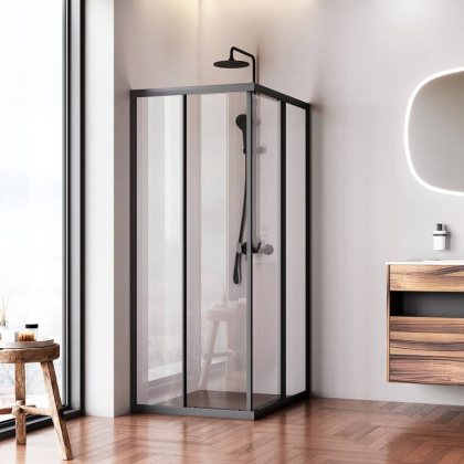 W87G-403-10080-BТ Sunny Душевое ограждание прямоугольное, раздвижные двери 100x80 черный,стекло прозрачное