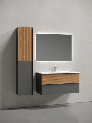 Тумба подвесная SANCOS Delta 995х445х500, c двумя ящиками оснащенными доводчиками, дуб красный/графит , арт. DL100GR