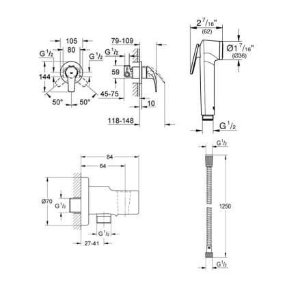 Душ гигиенический Grohe BauCurve 123072 хром Душ гигиенический Grohe BauCurve 123072 хром