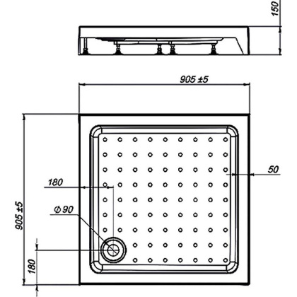 Поддон для душа акриловый VST-3AS-9090, 900*900*150