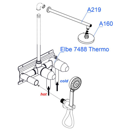 A16160 Thermo Встраиваемый комплект для ванны с верхней насадкой, лейкой